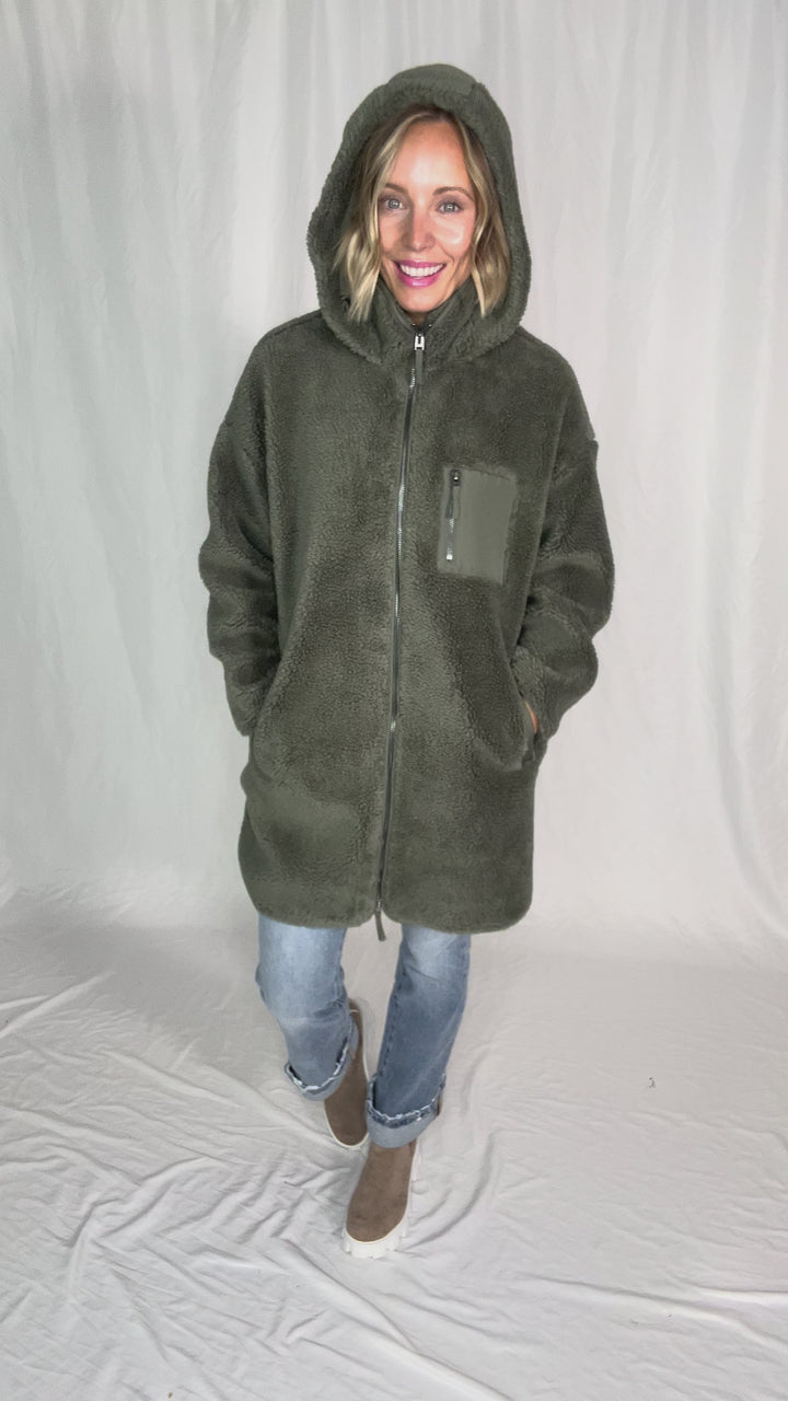 ONLY Sascha Sherpa Jacket- OLIVE GREY