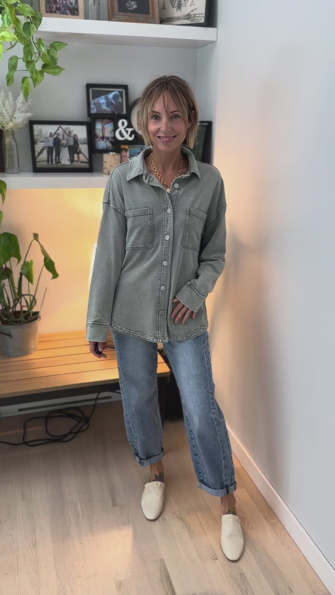 Grace Soft Terry Washed Shacket- SAGE