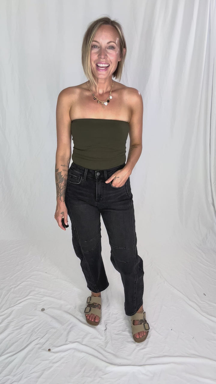 FLYING MONKEY Christina High Rise Barrel Jeans- BLACK-FINAL SALE
