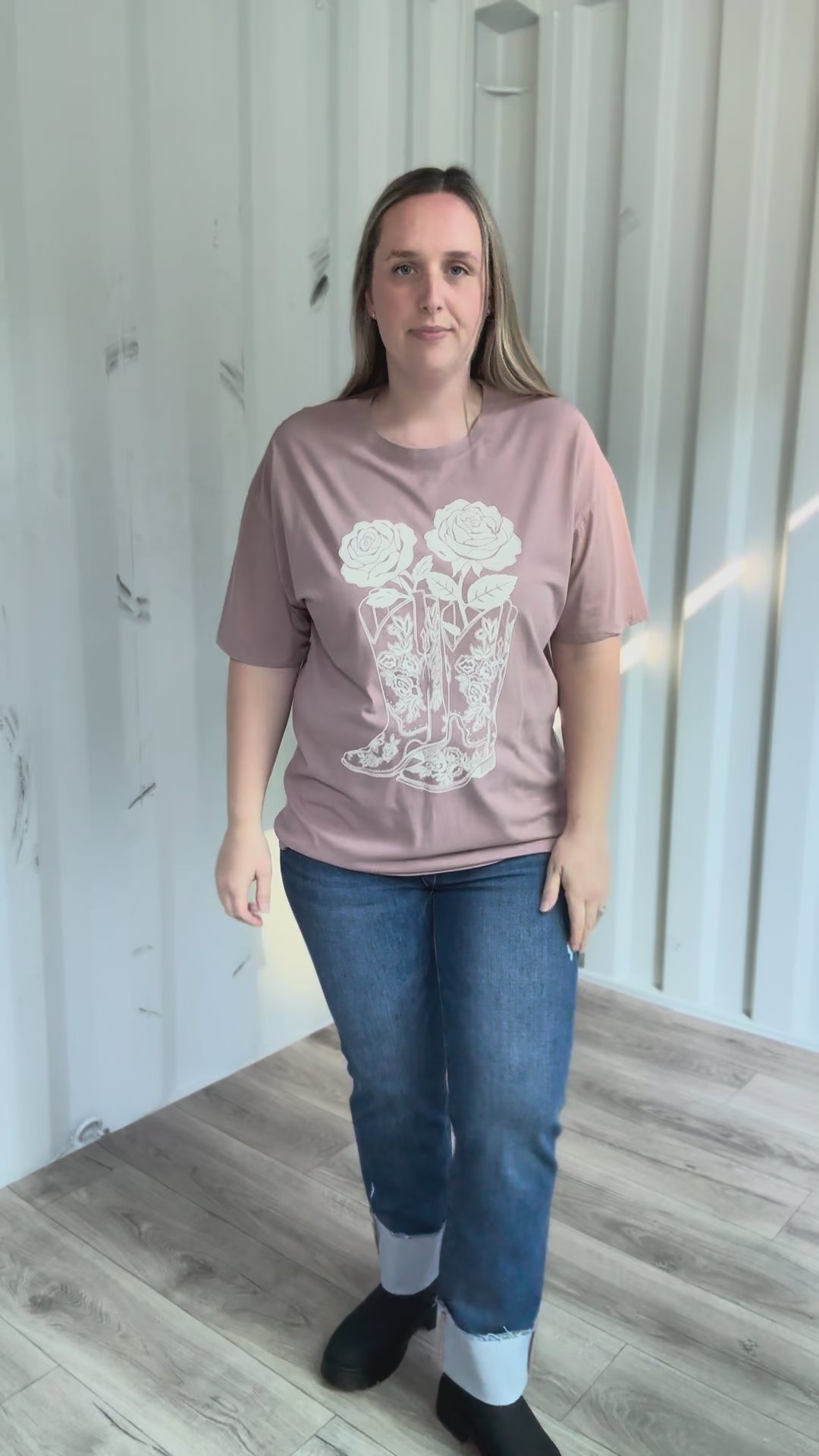 Darlina Rose And Cowboy Graphic Top- WALNUT