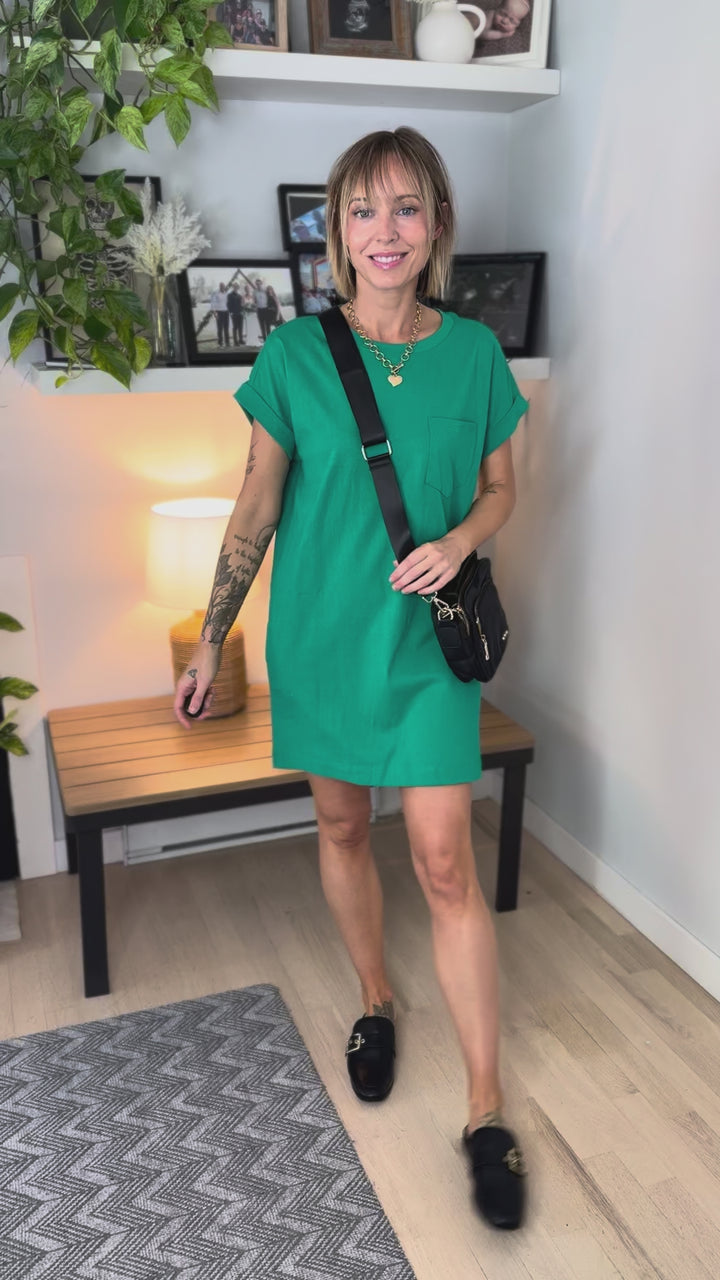 Valentina Cotton T-shirt Dress- GREEN