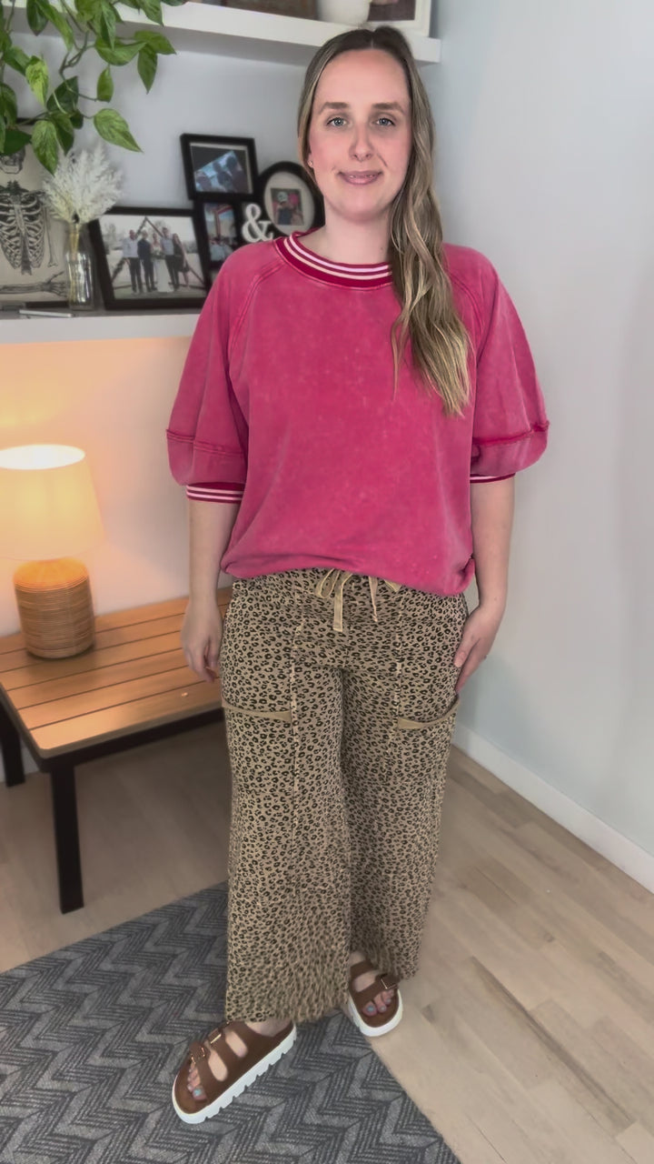 Ellie Cheetah Cotton Wide Leg Pant- CAMEL