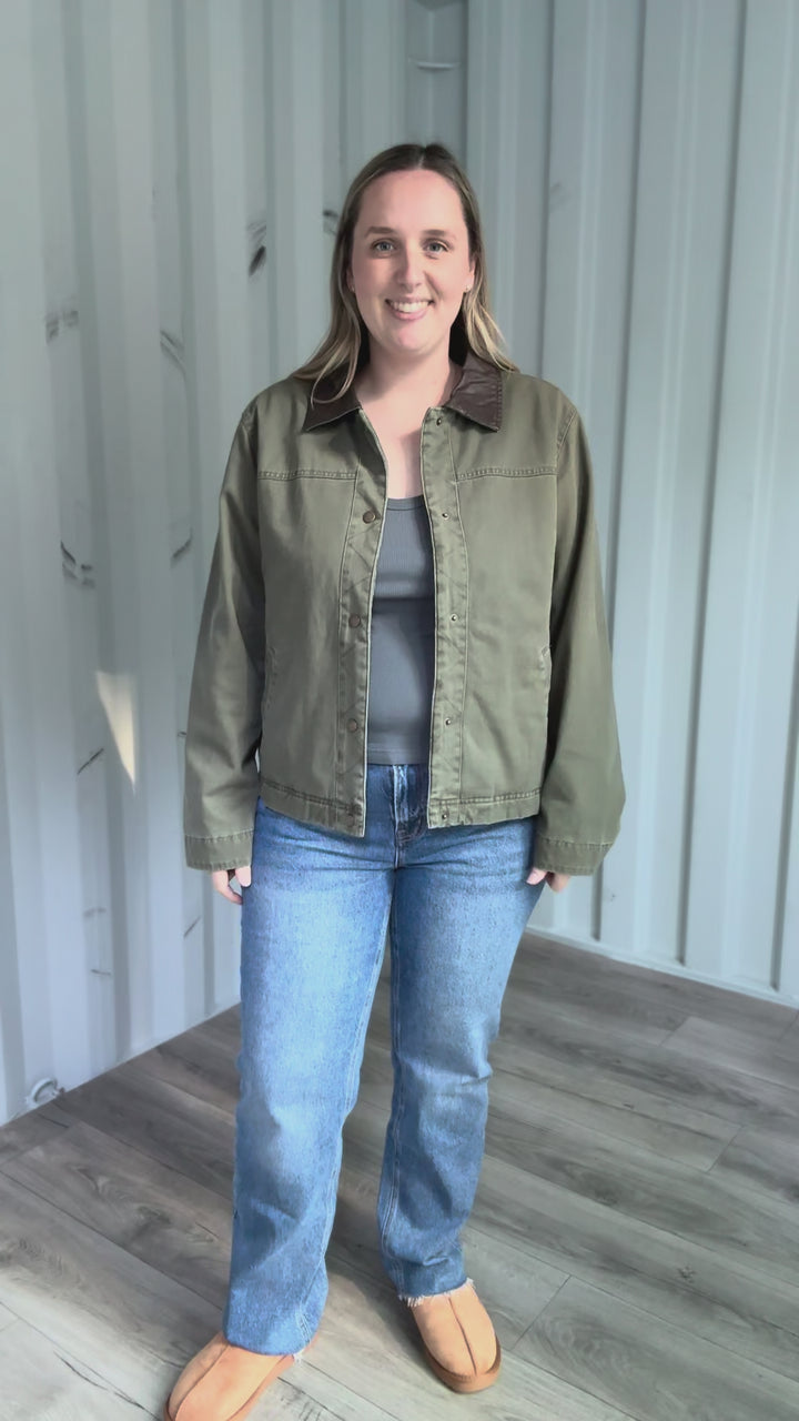 Woodelle Quilted Cotton Barn Style Jacket- OLIVE