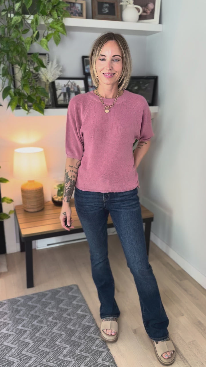 Saltwater Ribbed Night Sweater Top- FRENCH ROSE-FINAL SALE