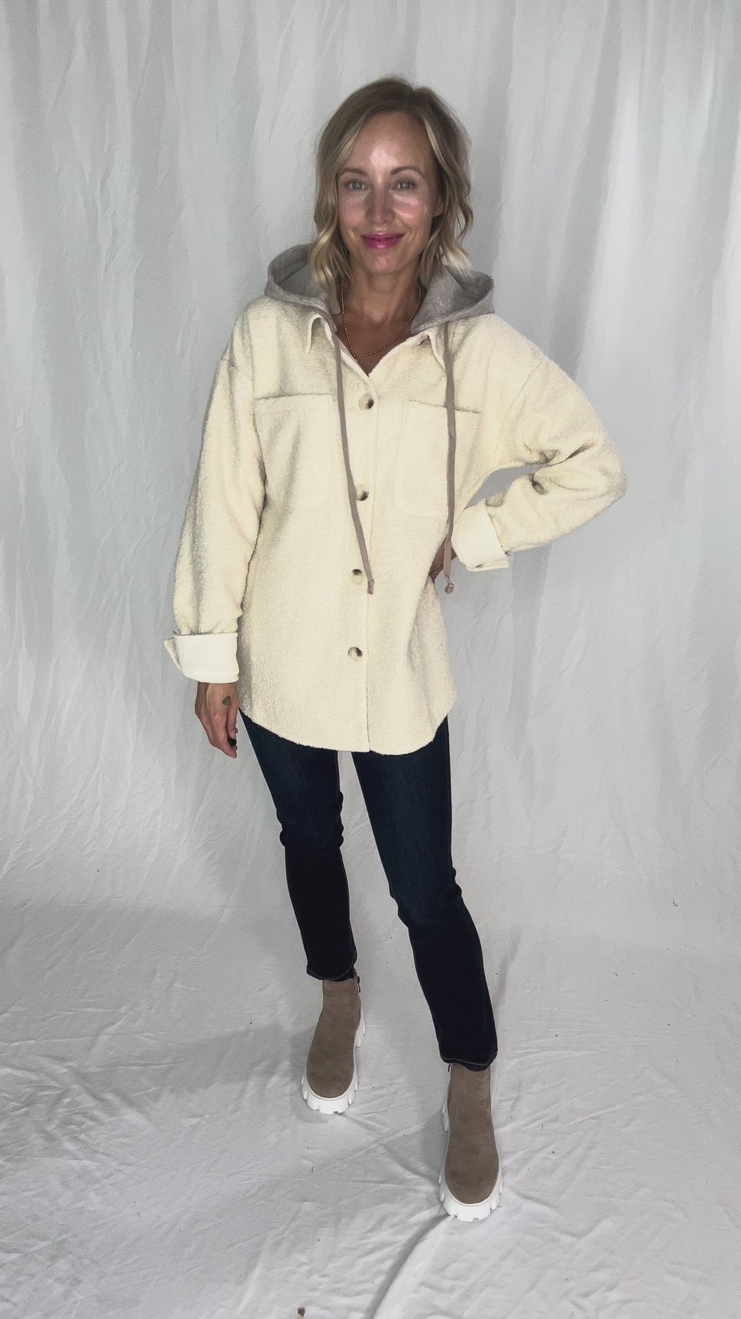 Koltyn Boucle Hooded Shacket- OAT