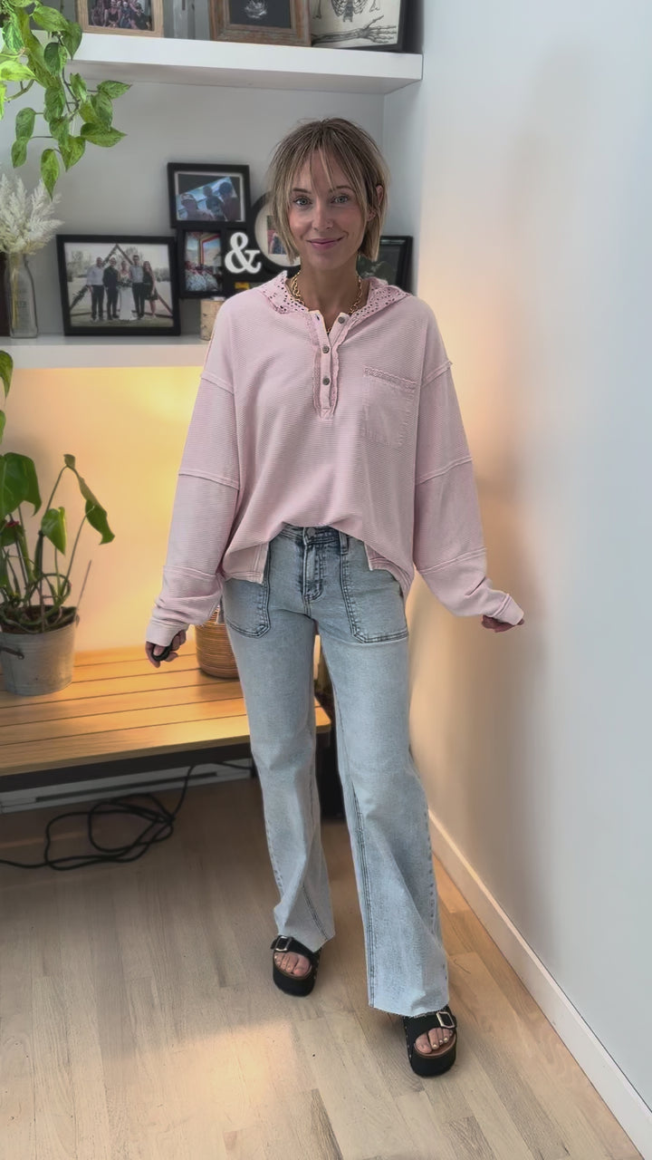 Piper Ribbed Hoodie- COTTON PINK