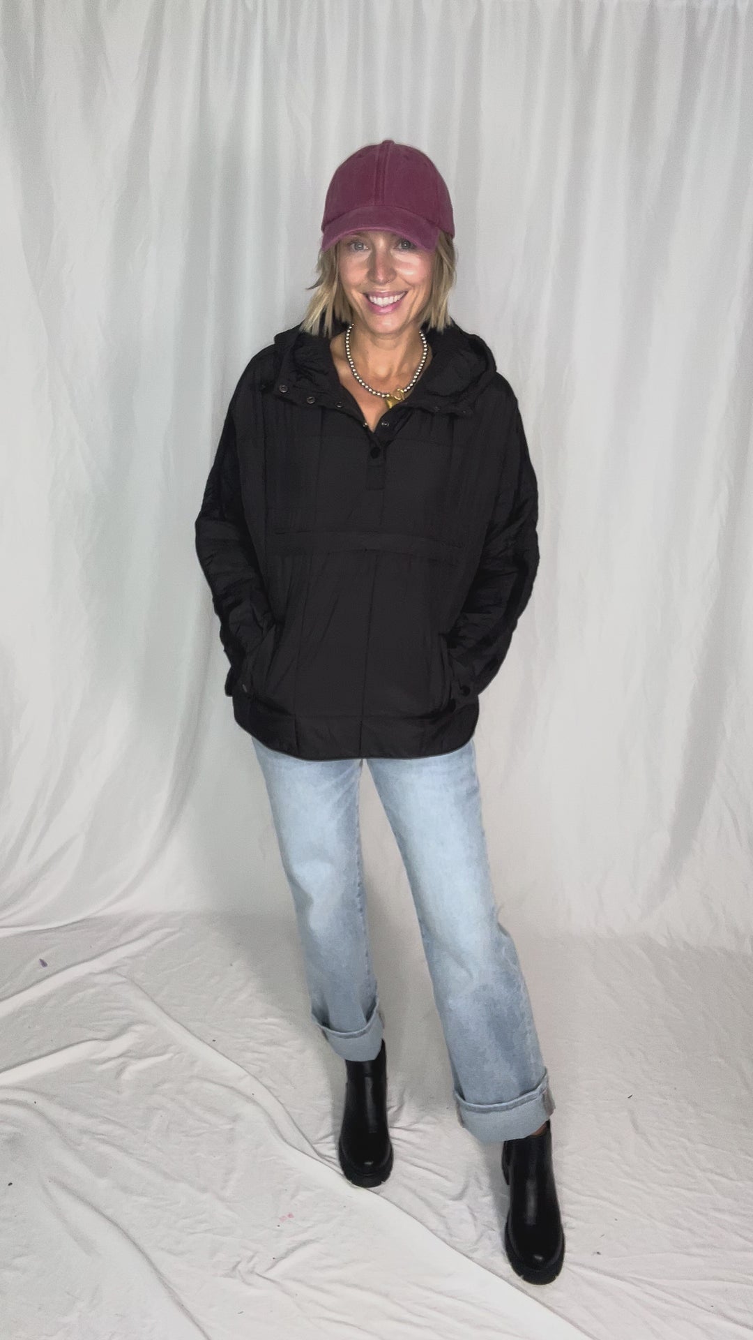 Ember Quilted Puffer Hooded Pullover- BLACK
