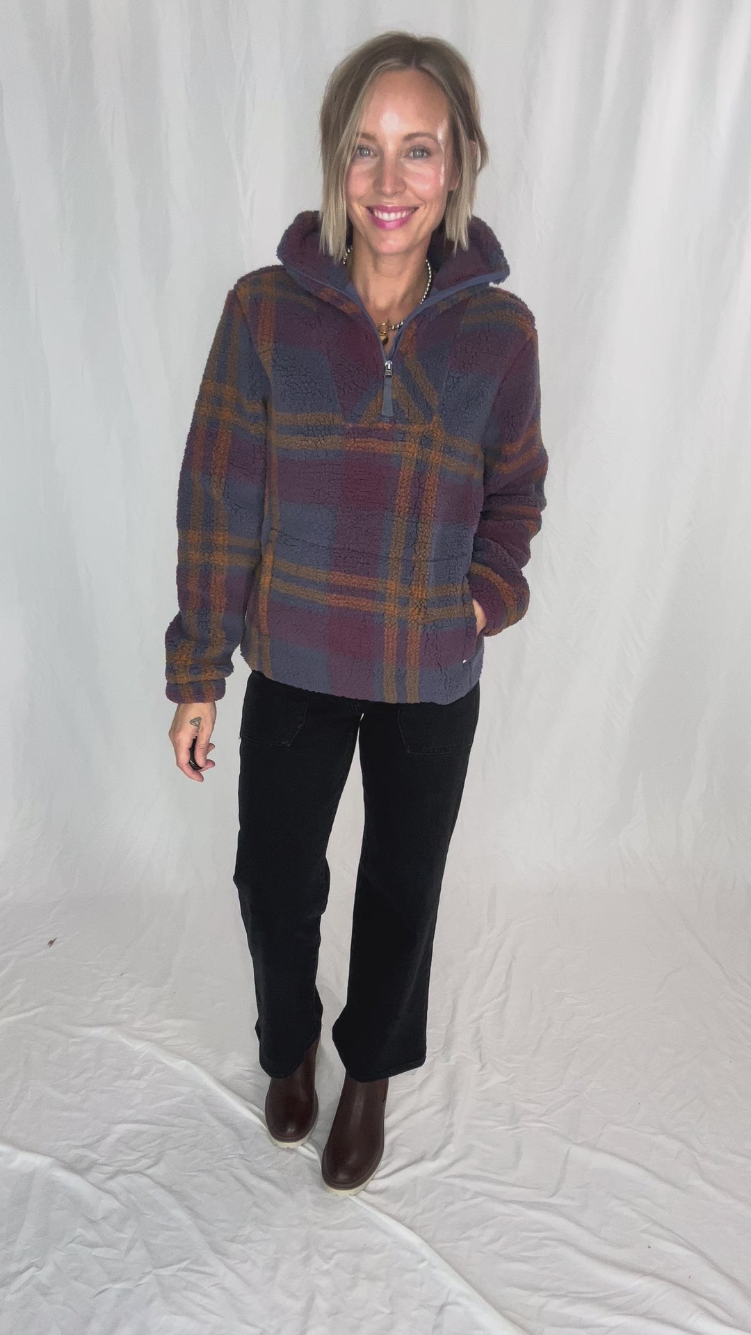 Ainsley Plush Sherpa Pullover- NIGHTSHADOW PLAID