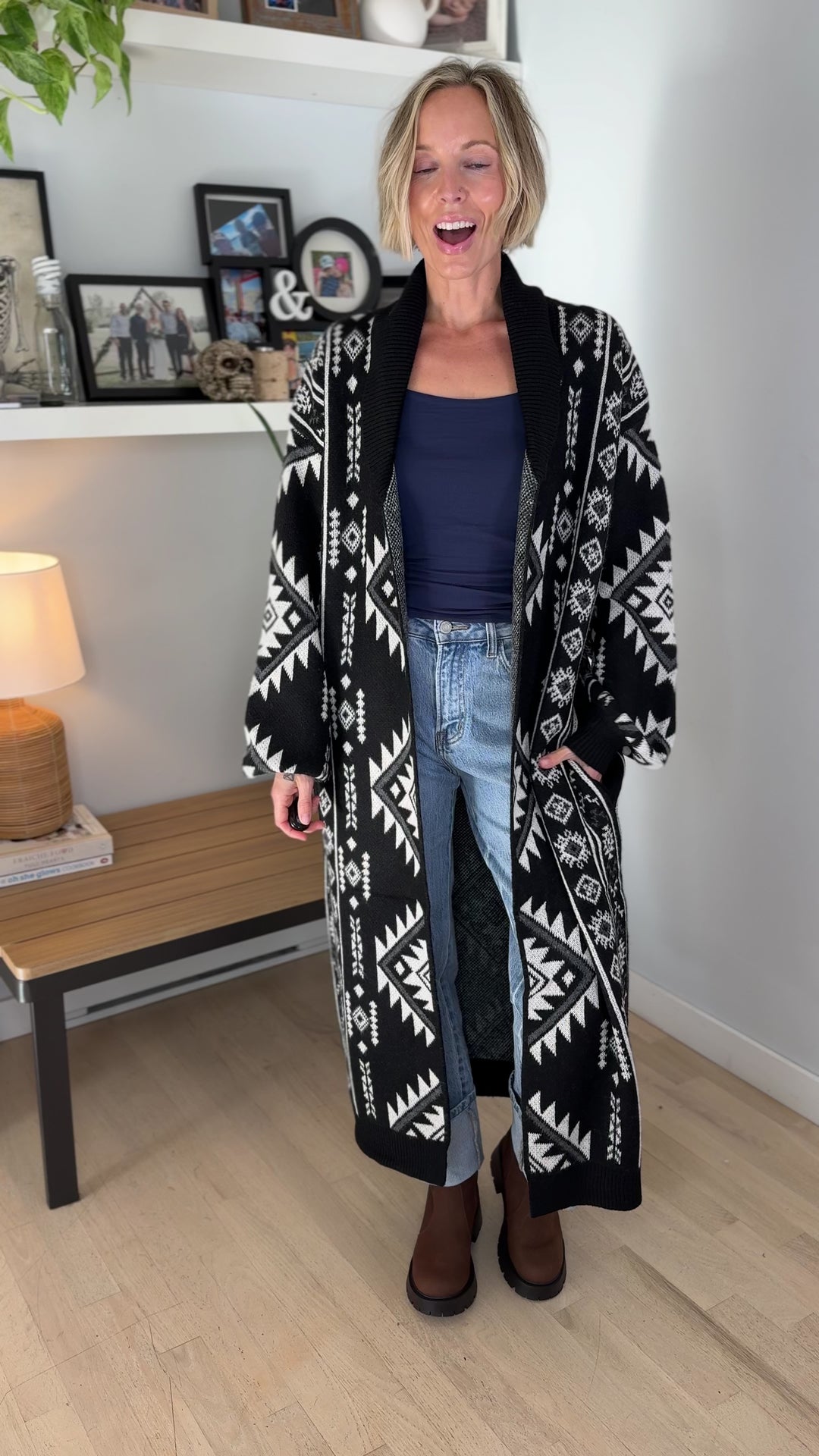 Lennox Western Style Coatigan- BLACK & WHITE