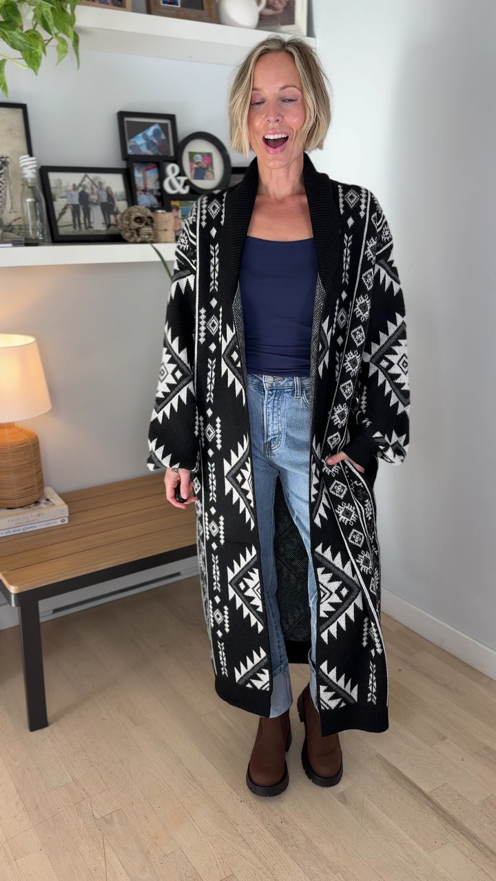 Lennox Western Style Coatigan- BLACK & WHITE