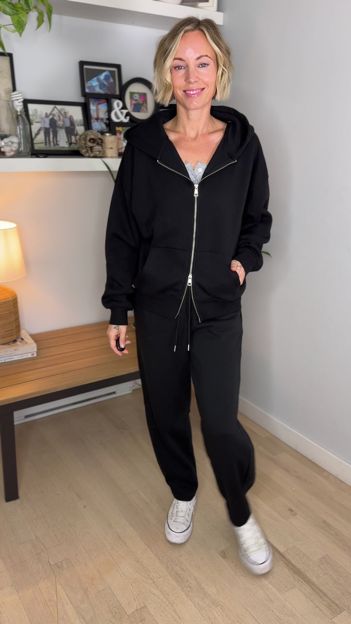 MONO B Slow Morning Fleece Zip Up Hoodie- BLACK