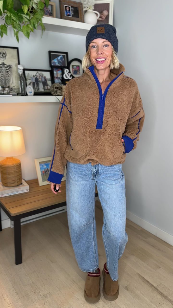 Raina Sherpa 1/2 Zip Pullover- CAMEL
