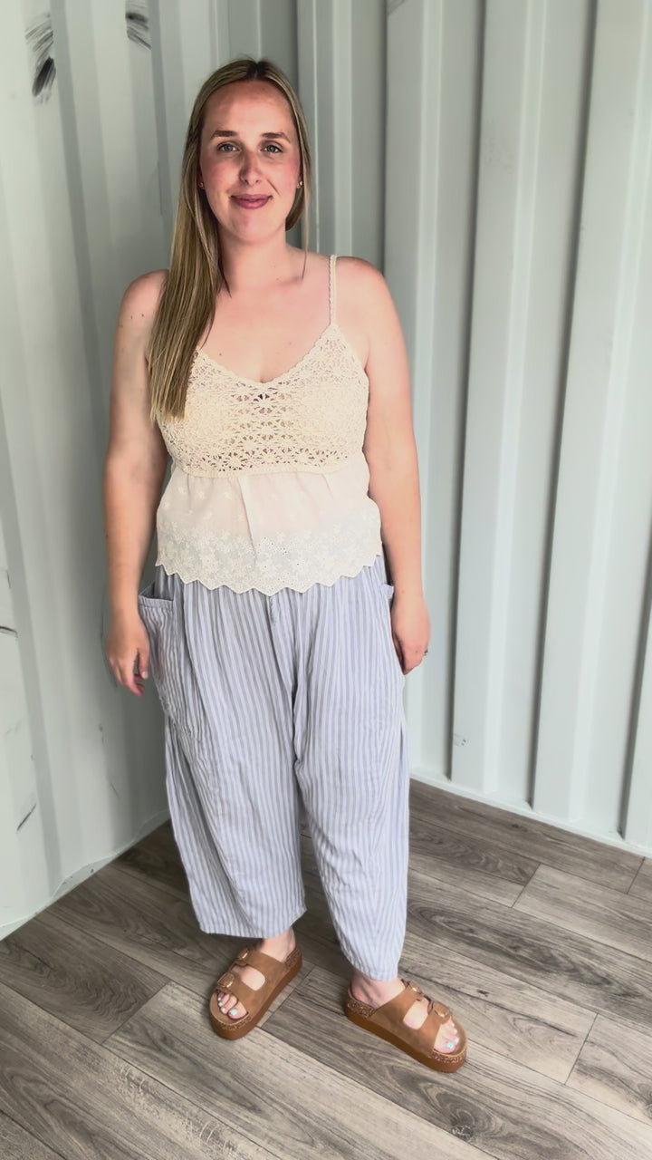 Tasha Crochet V-Neck Tank Top- BEIGE