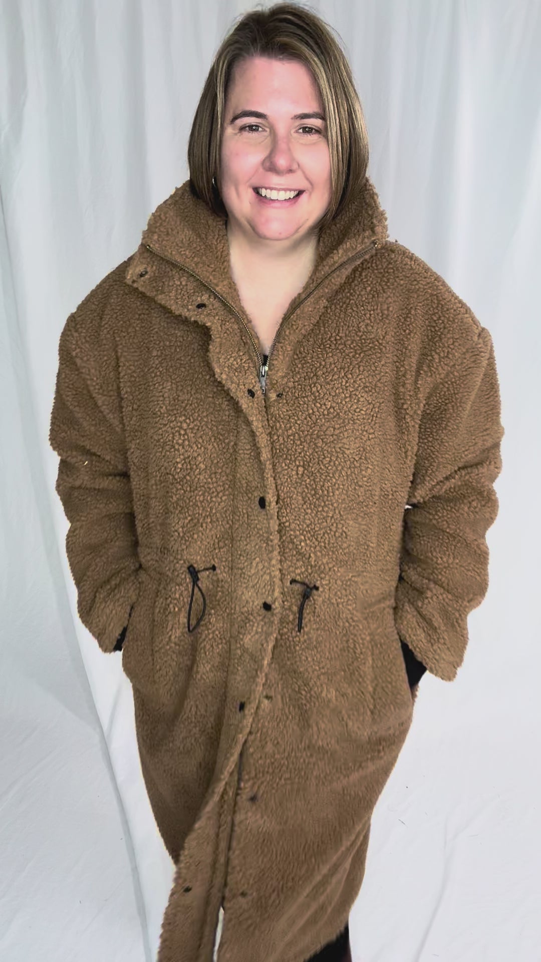 RD STYLE Mila Long Sherpa Coat- CARAMEL