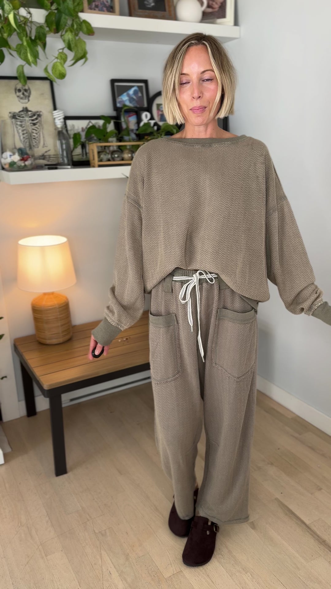 Roonie Textured Knit Pant- ASH OLIVE