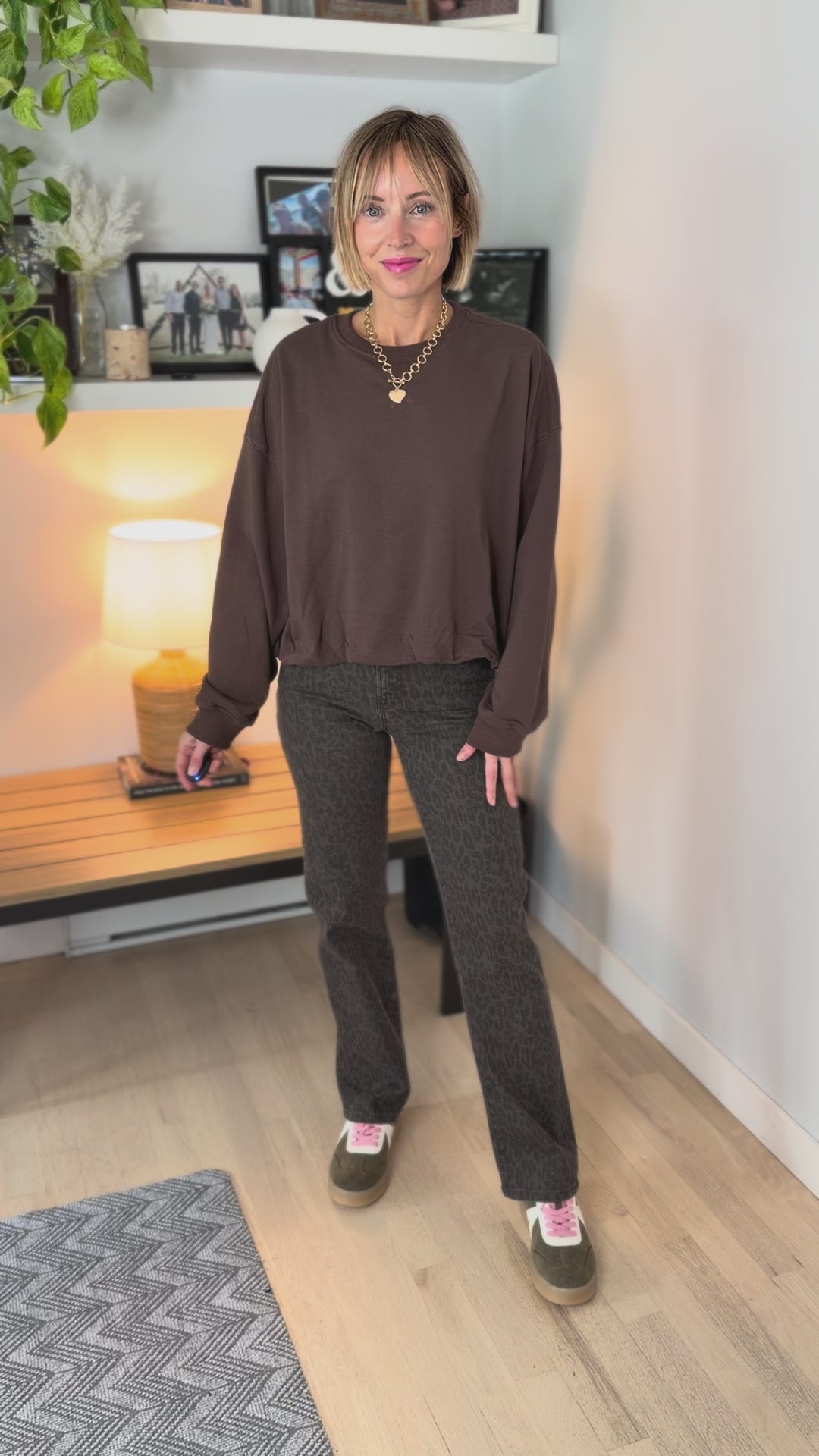 Hope Bubble Hem French Terry Pullover- CHOCOLATE