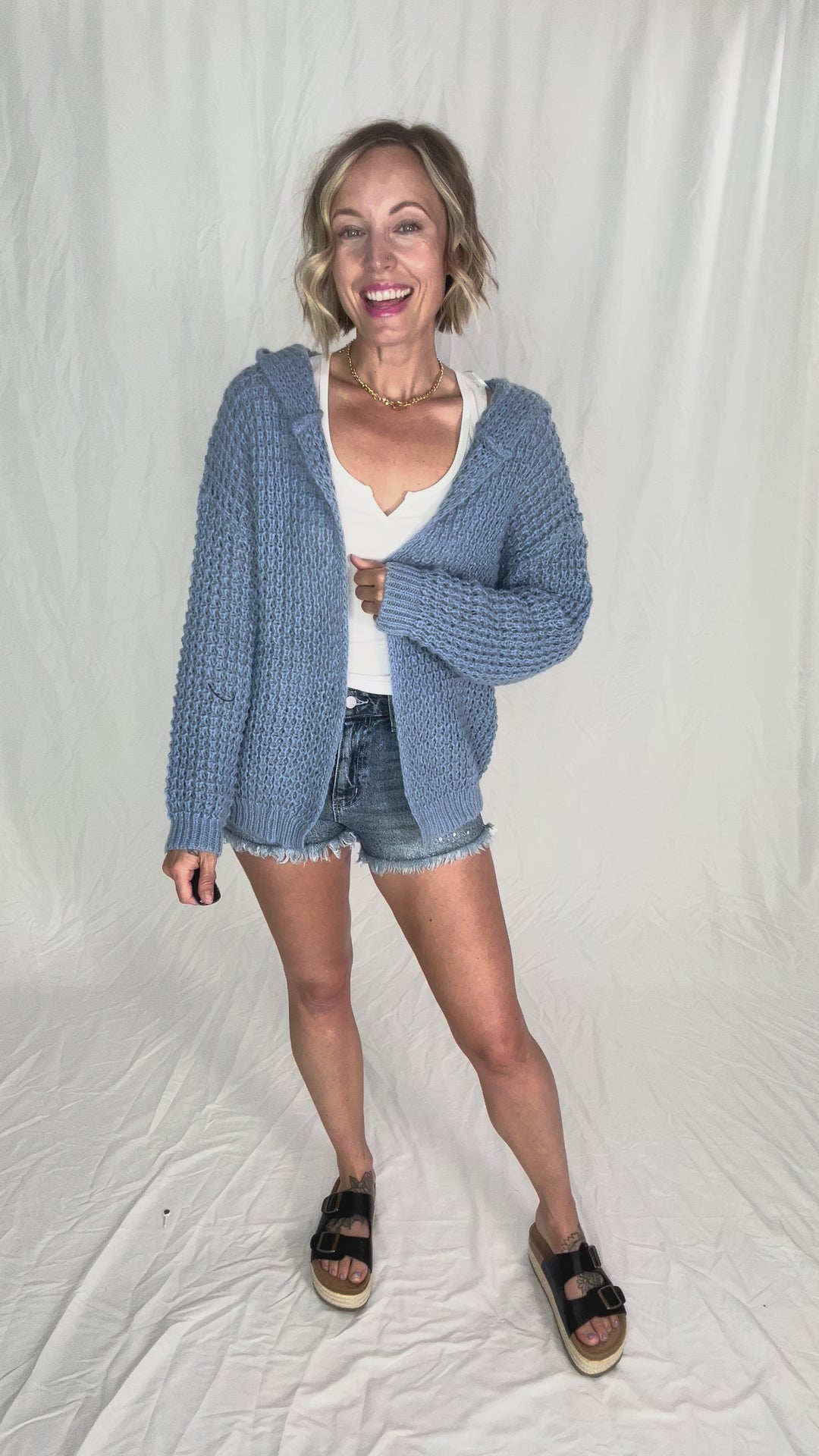 Riff Cable Knit Cardigan- BLUE-FINAL SALE