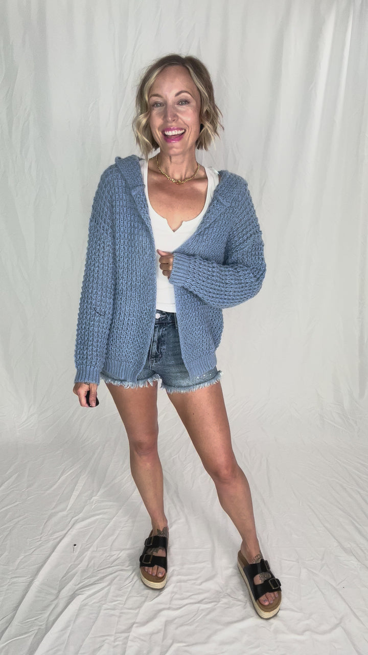 Riff Cable Knit Cardigan- BLUE-FINAL SALE