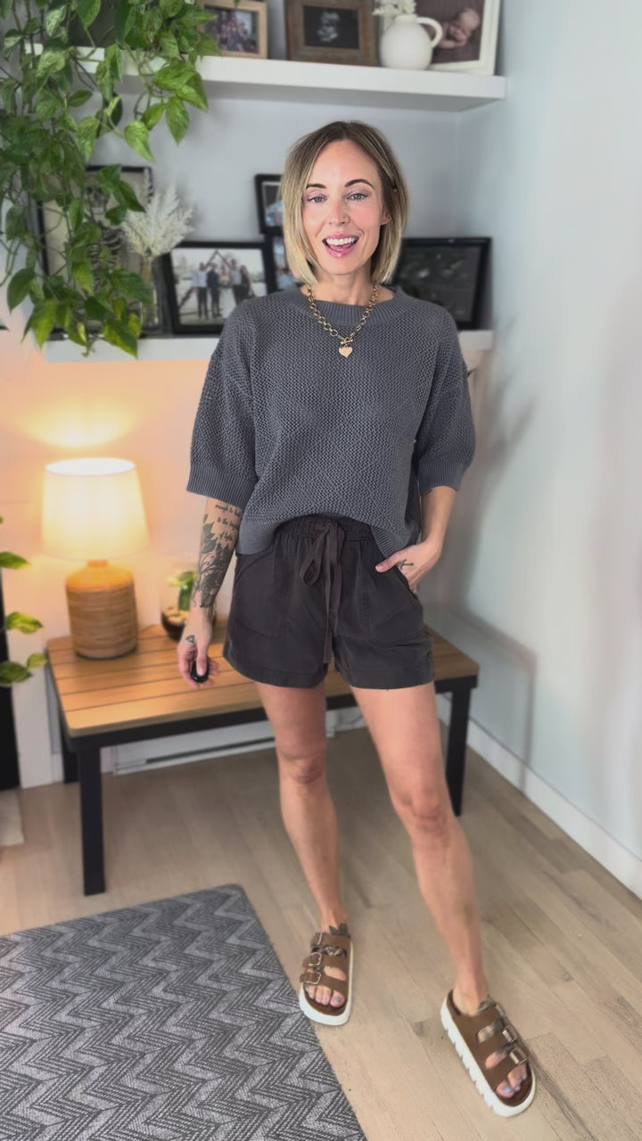 Glow Coast Cotton Crochet Knit Top- SLATE BLUE