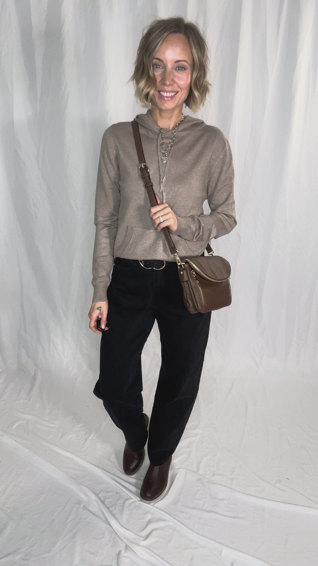 Aubree Flapover Crossbody Bag- BROWN