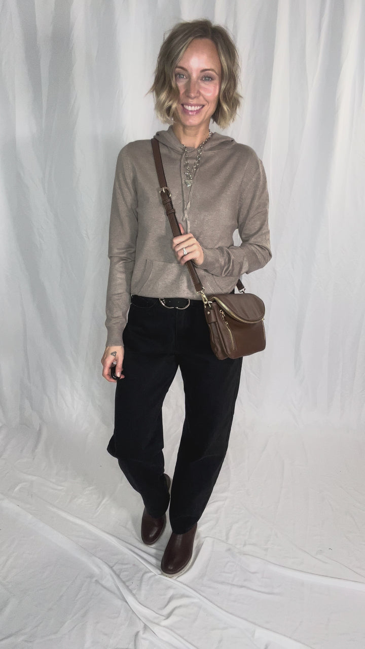 Aubree Flapover Crossbody Bag- BROWN