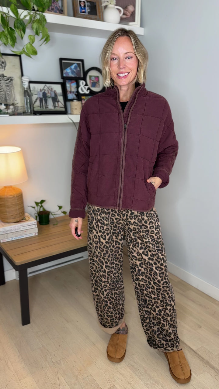 Catherine Soft Quilted Jacket- BURGUNDY BROWN
