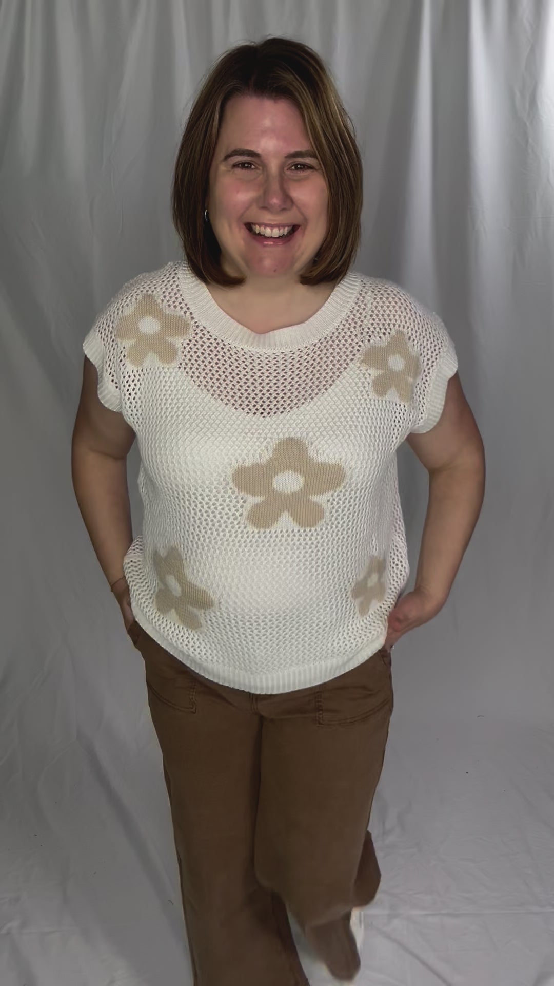 Torie Short Sleeve Floral Fish Net Pullover- OFF WHITE-FINAL SALE