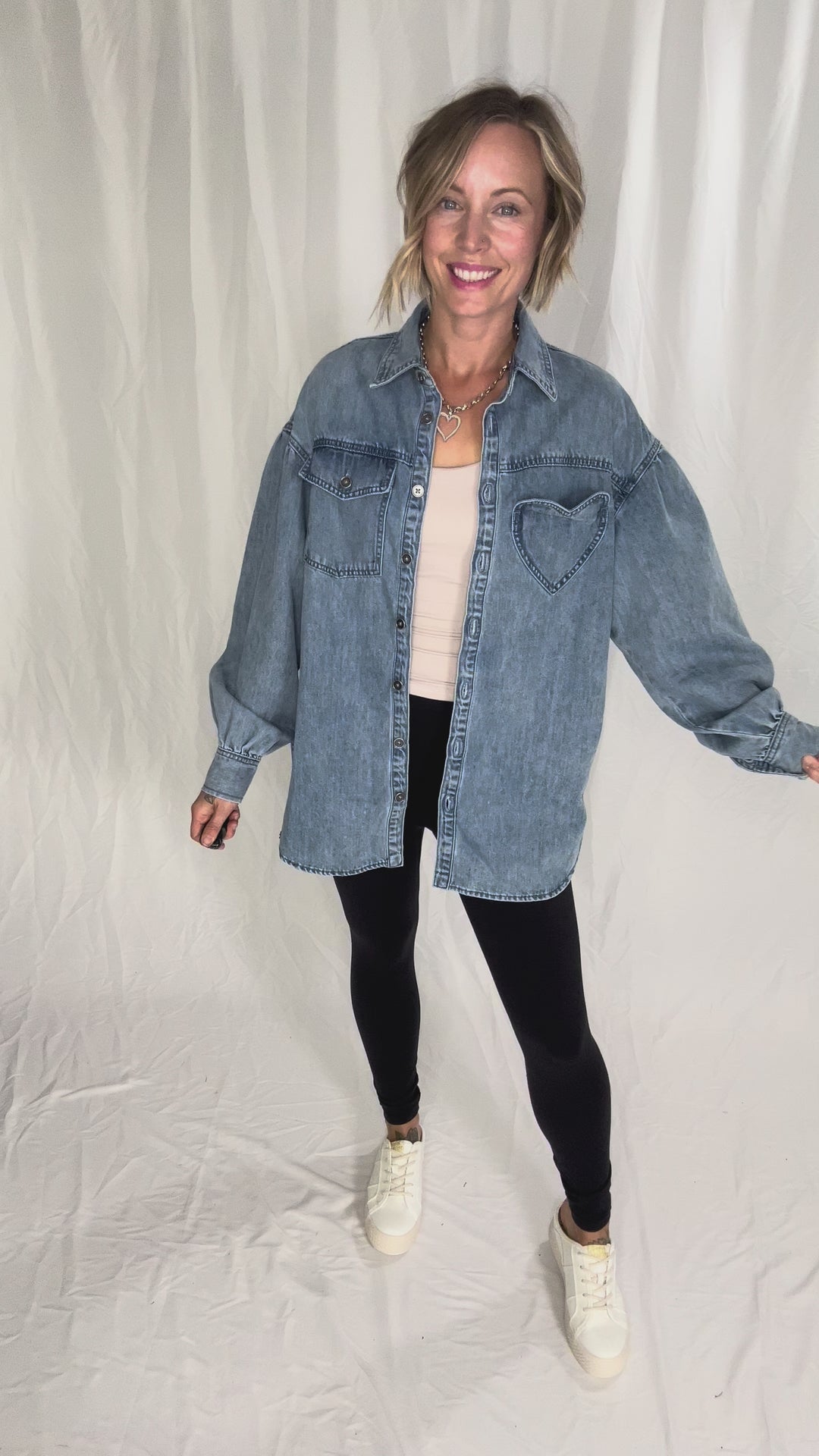 Heart Throb Denim Shacket- MEDIUM WASH