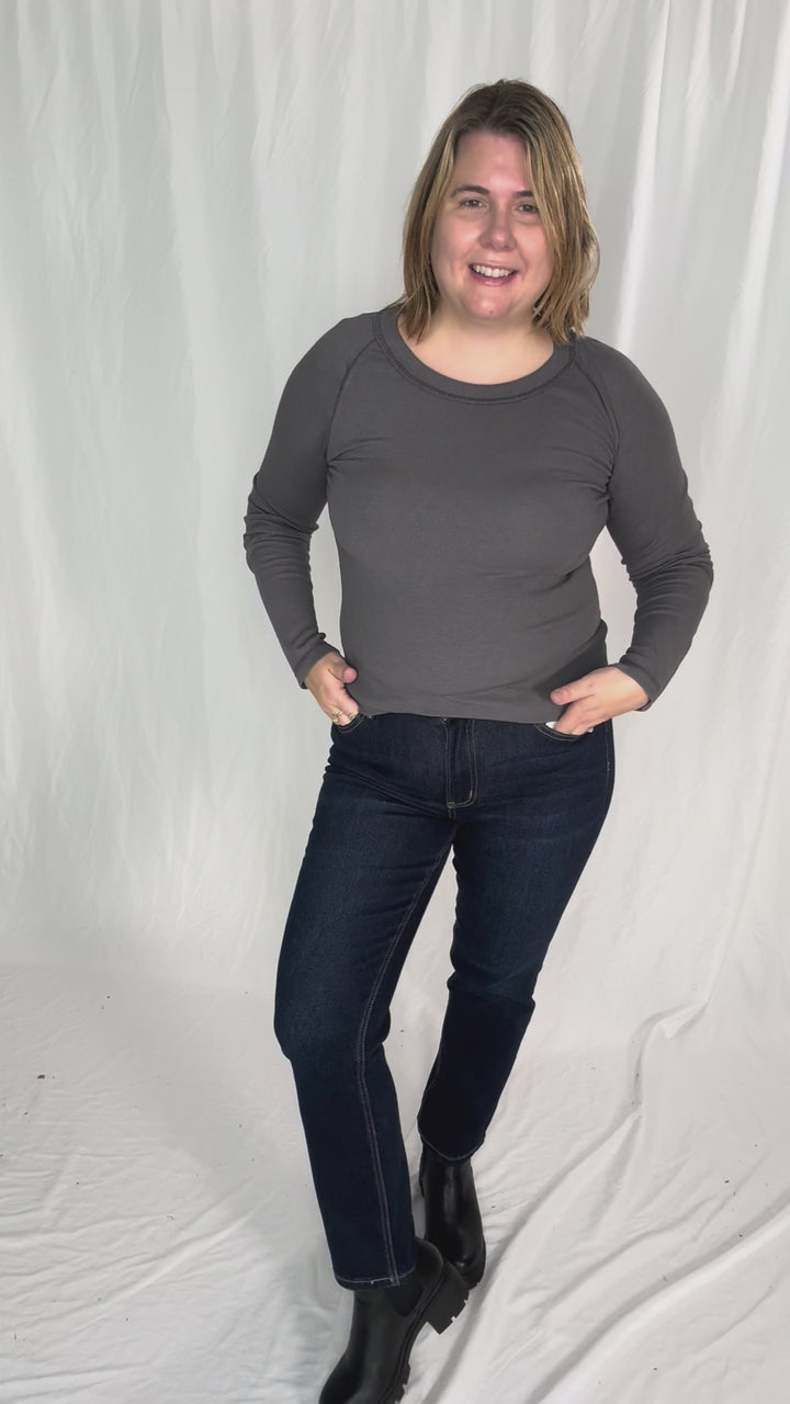 Cullen Raglan Sleeve Top- CHARCOAL