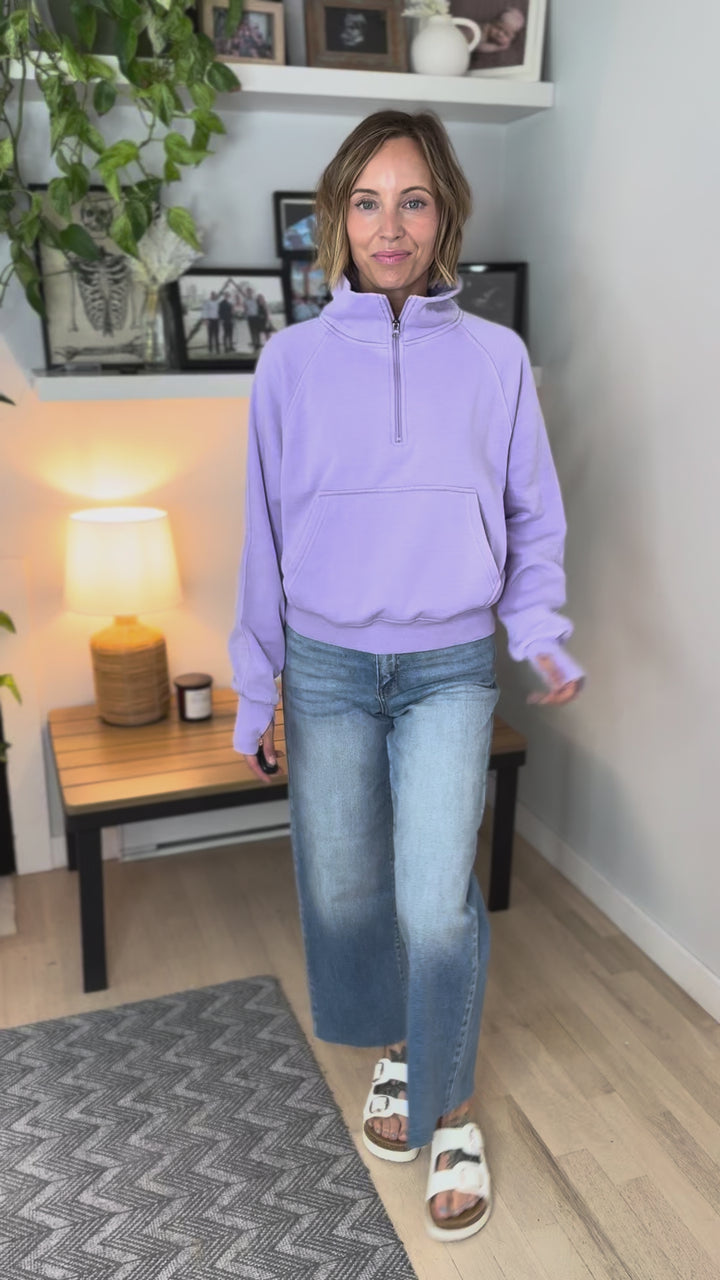 Ailany Washed Quarter Zip Sweatshirt- LAVENDER