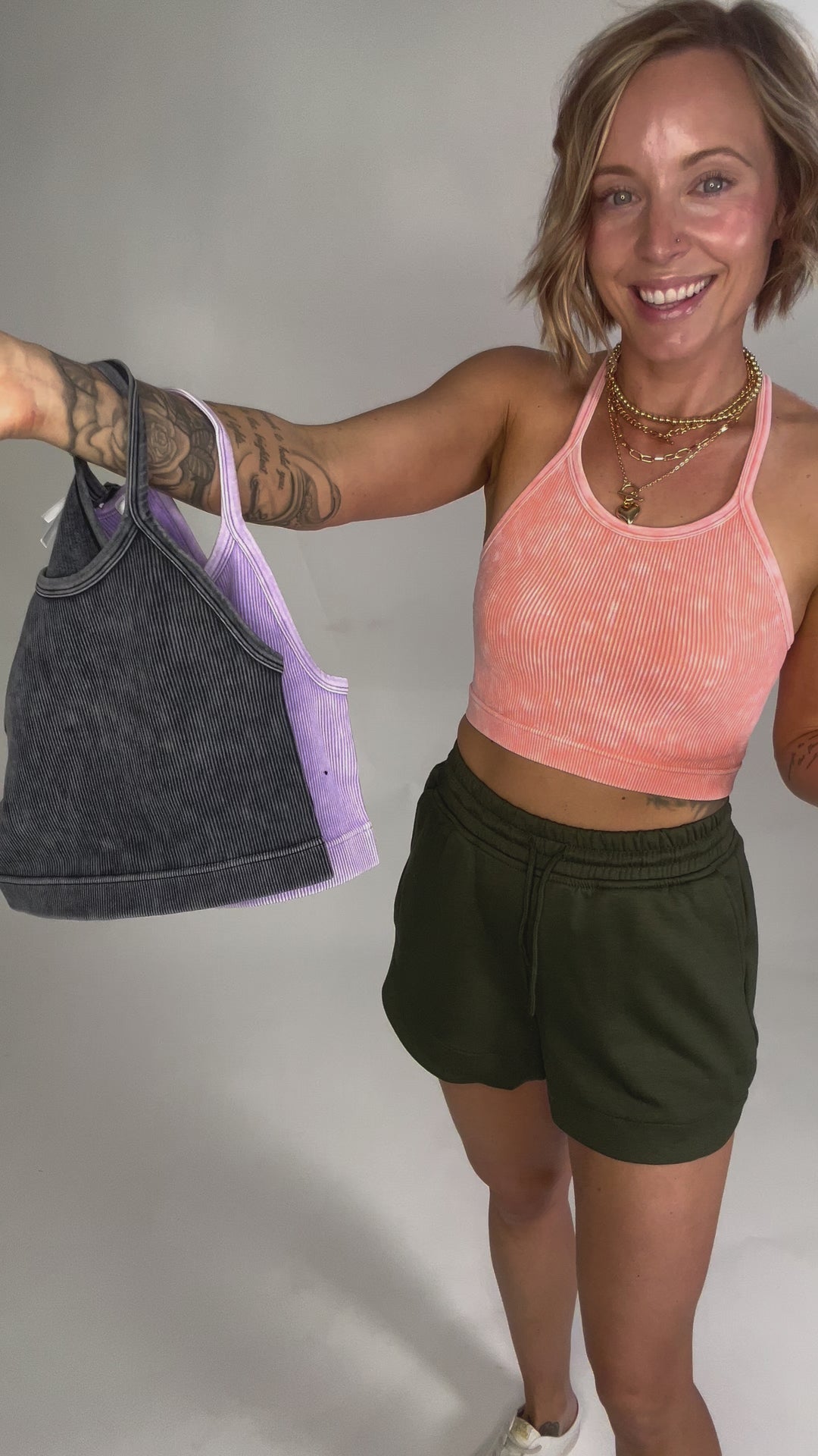 Brassy Seamless Wash Crop Cami- CORAL