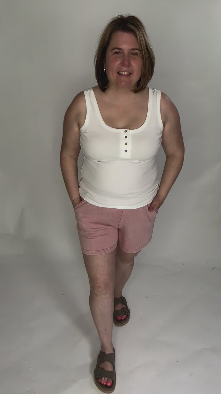 Oceana Ribbed Button Tank- WHITE-FINAL SALE