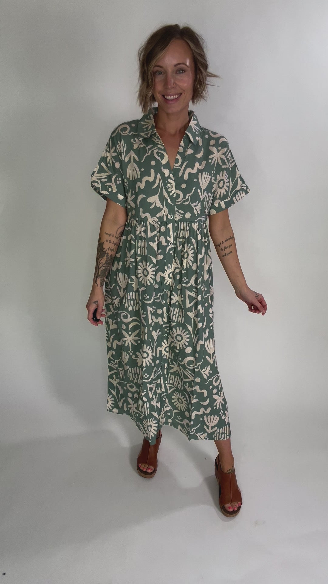 Sundown Button Midi Dress- SAGE-FINAL SALE