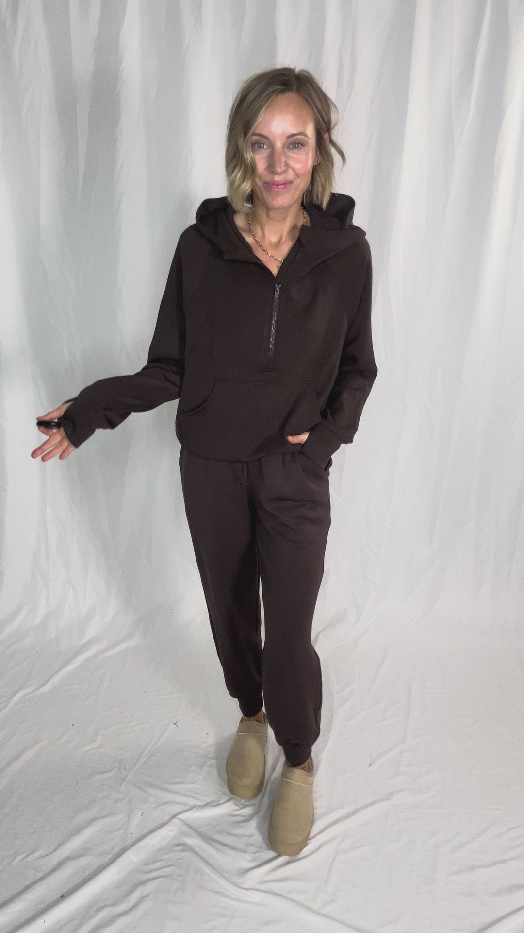 Everett Modal 1/2 Zip Hoodie- ESPRESSO