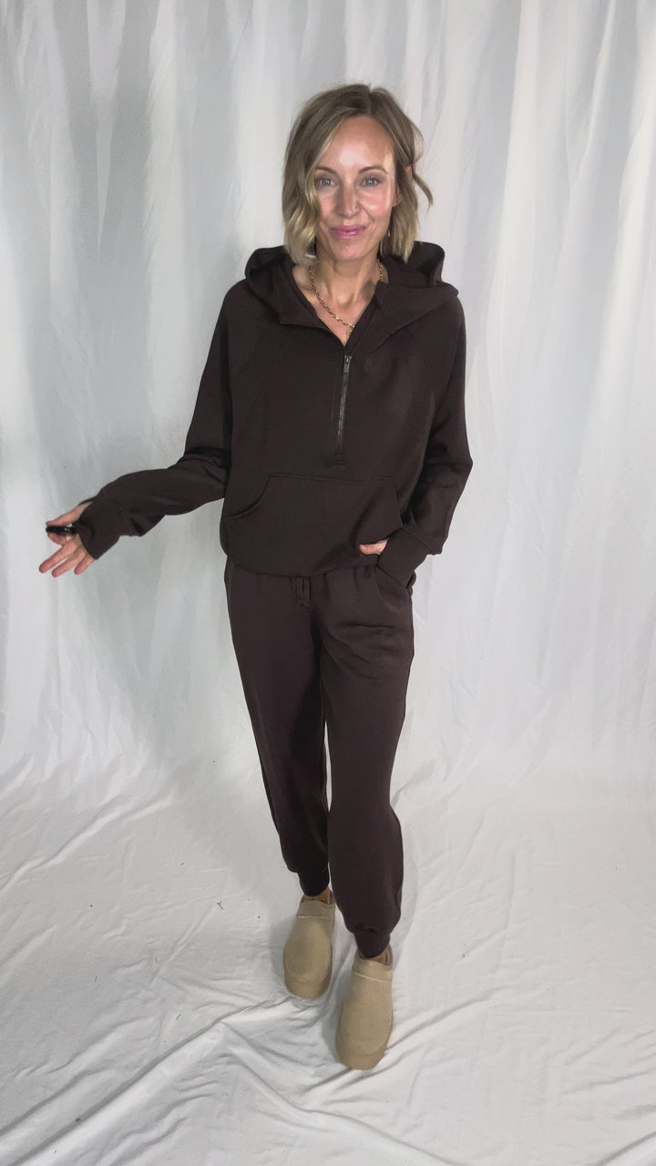 Everett Modal 1/2 Zip Hoodie- ESPRESSO