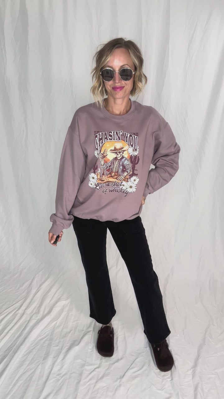 Chasin' You Graphic Crewneck- VINTAGE MAUVE