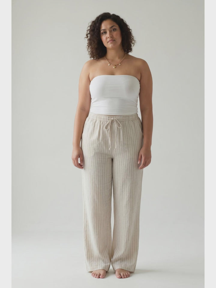 Island Time Wide Leg Linen Pant- STRIPE