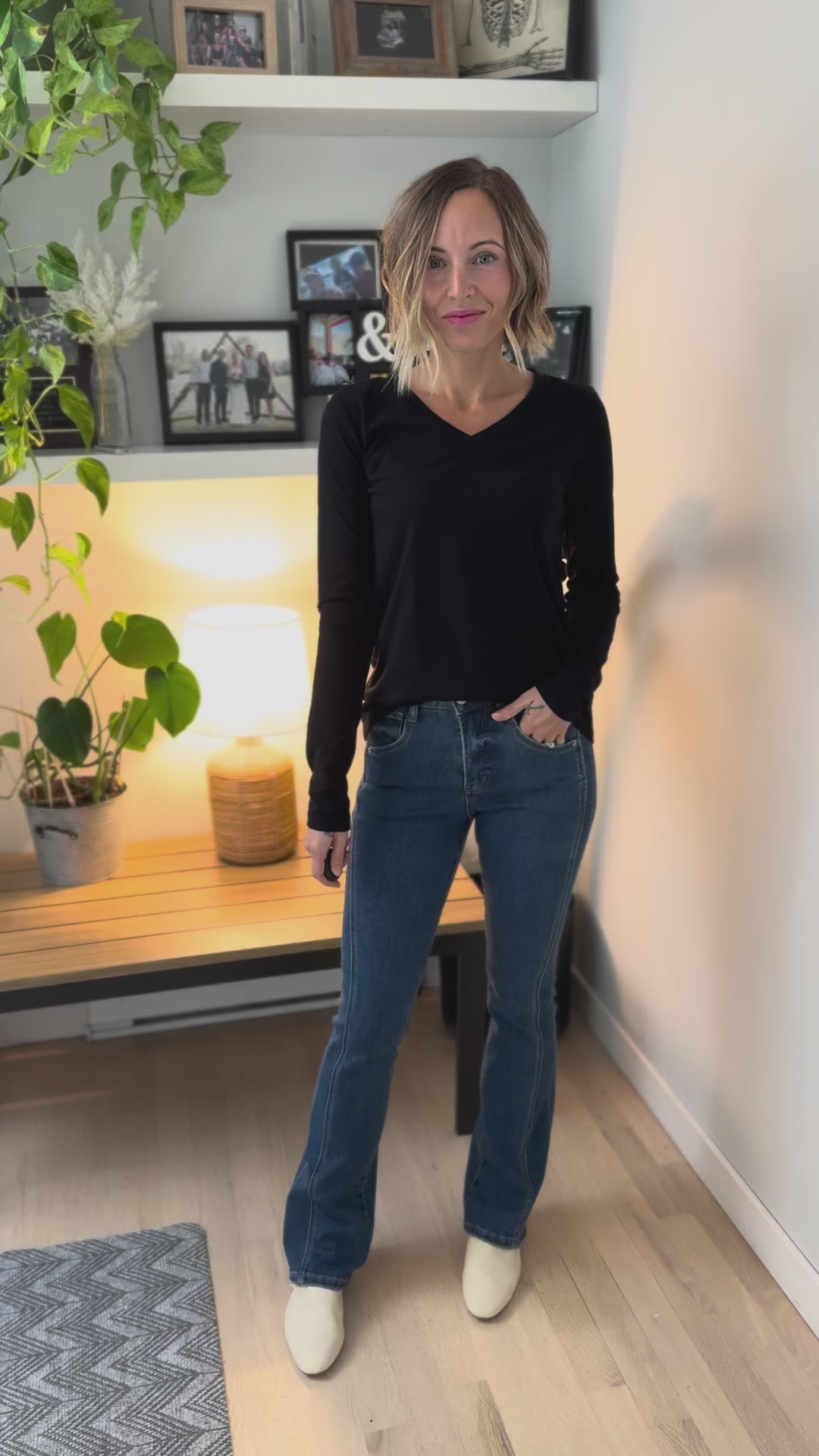 Mica Ria High Rise Bootcut Side Panel Tummy Tuck Jeans- MEDIUM WASH