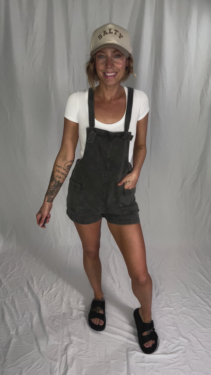Ariel Washed Knot Strap Romper- ASH BLACK-FINAL SALE