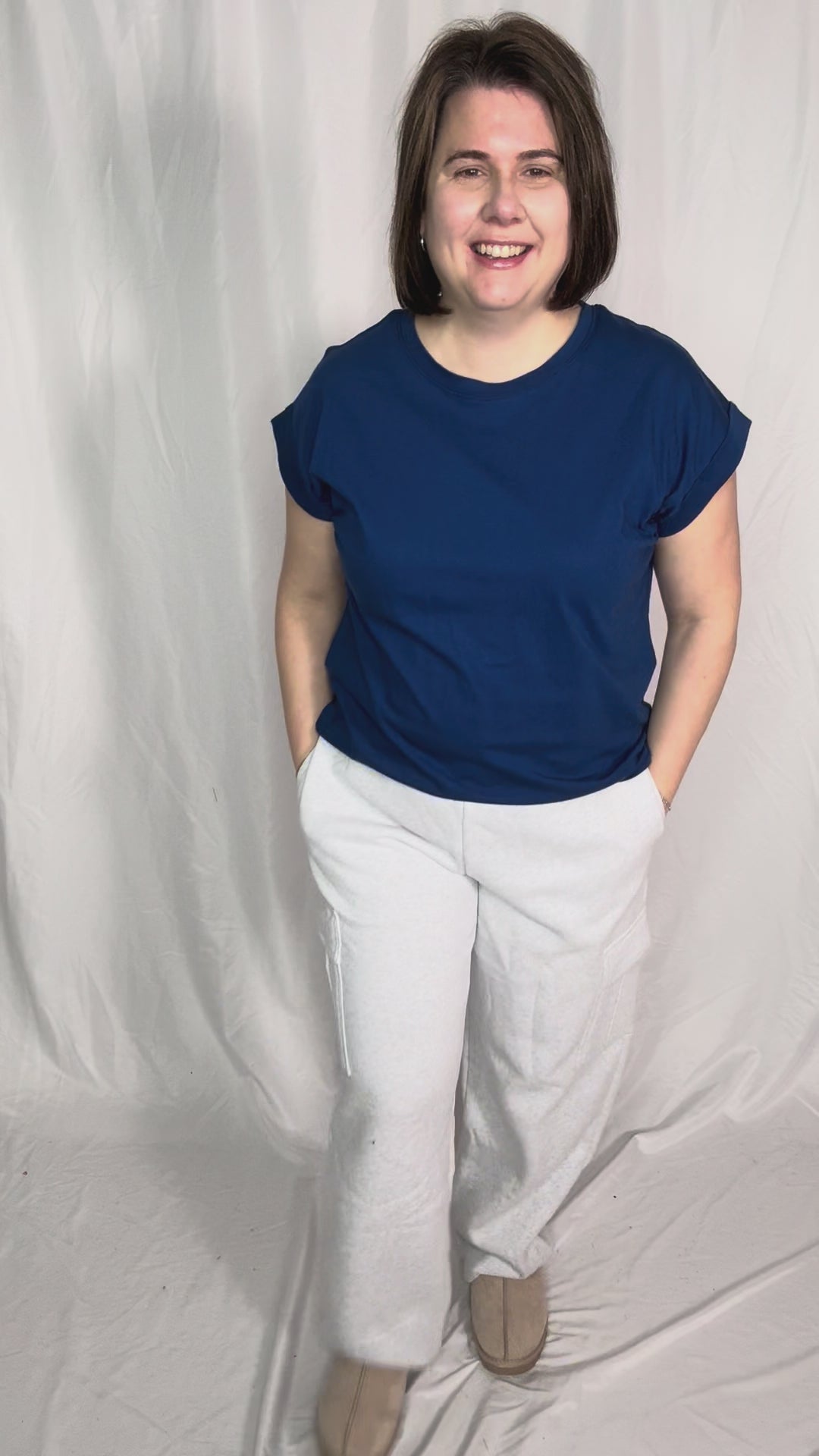 Hana Essential Mid Rise Fleece Cargo Pants- ASH