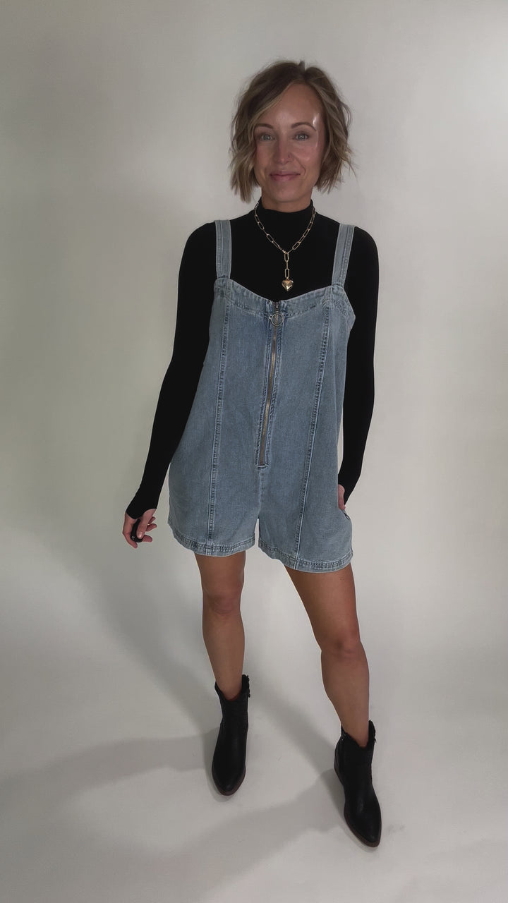 Elsie Denim Zippered Romper- DENIM-FINAL SALE