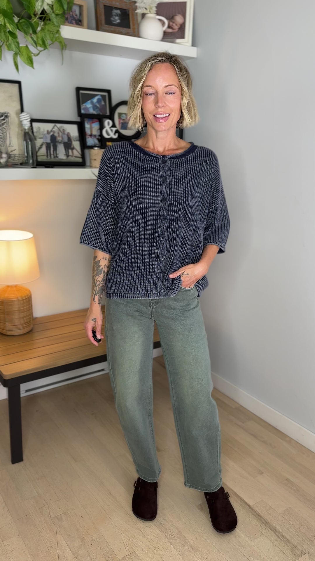 Vesper Washed Cotton Rolled Edge Cardigan- NAVY