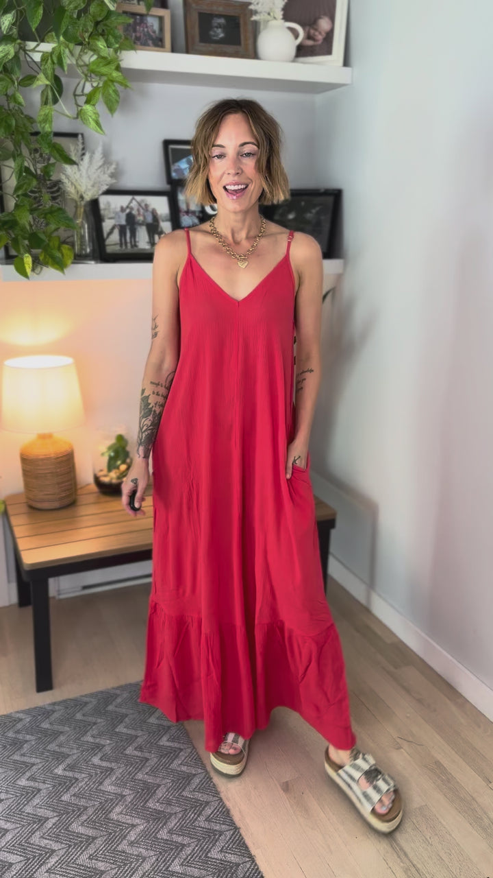 Billow Boho Sleeveless V-Neck Maxi- FLAME