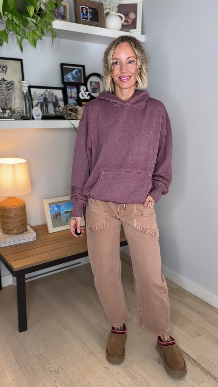 Mono B Burnout Bliss Fleece Hoodie- HEATHER ROSEWOOD