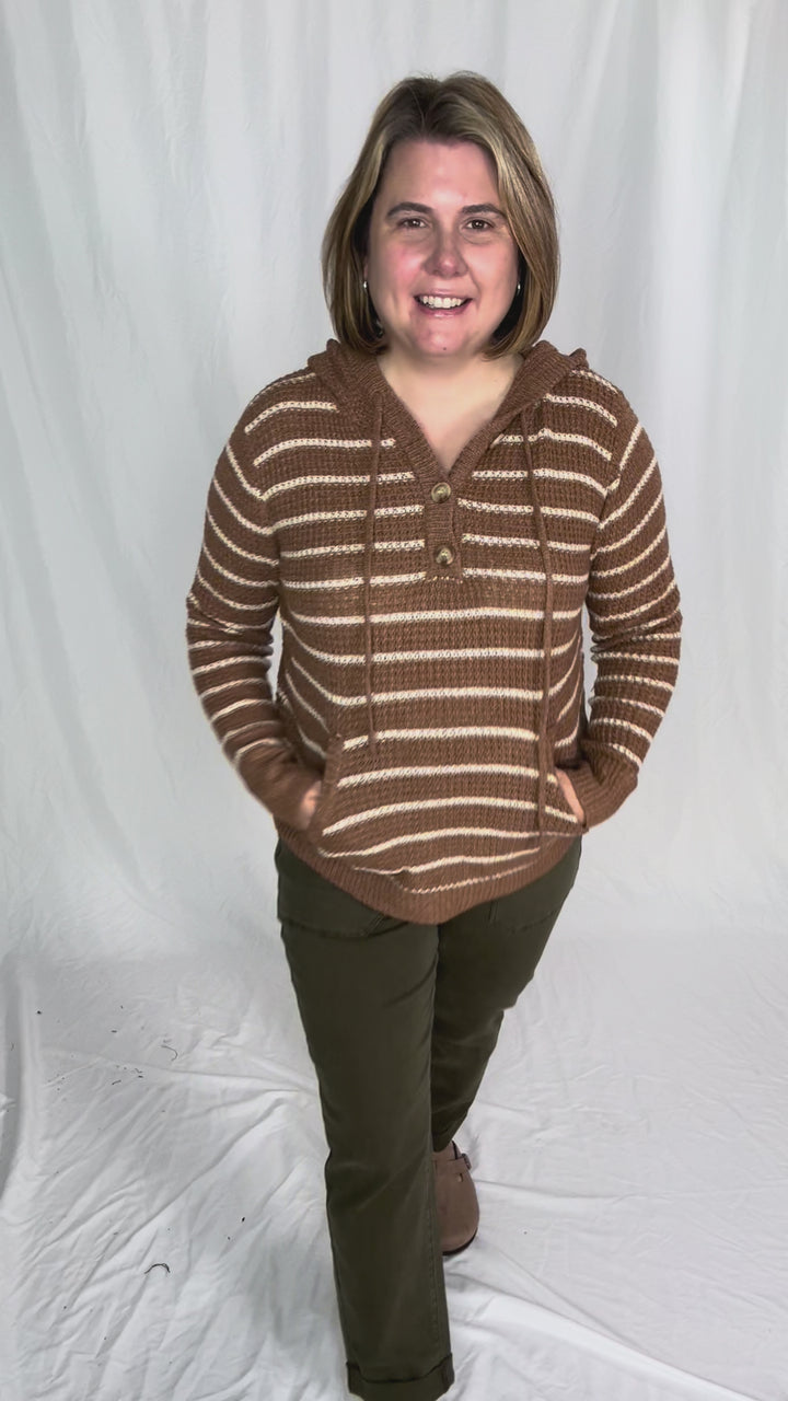 Amelie 1/2 Button Waffle Sweater- CAMEL