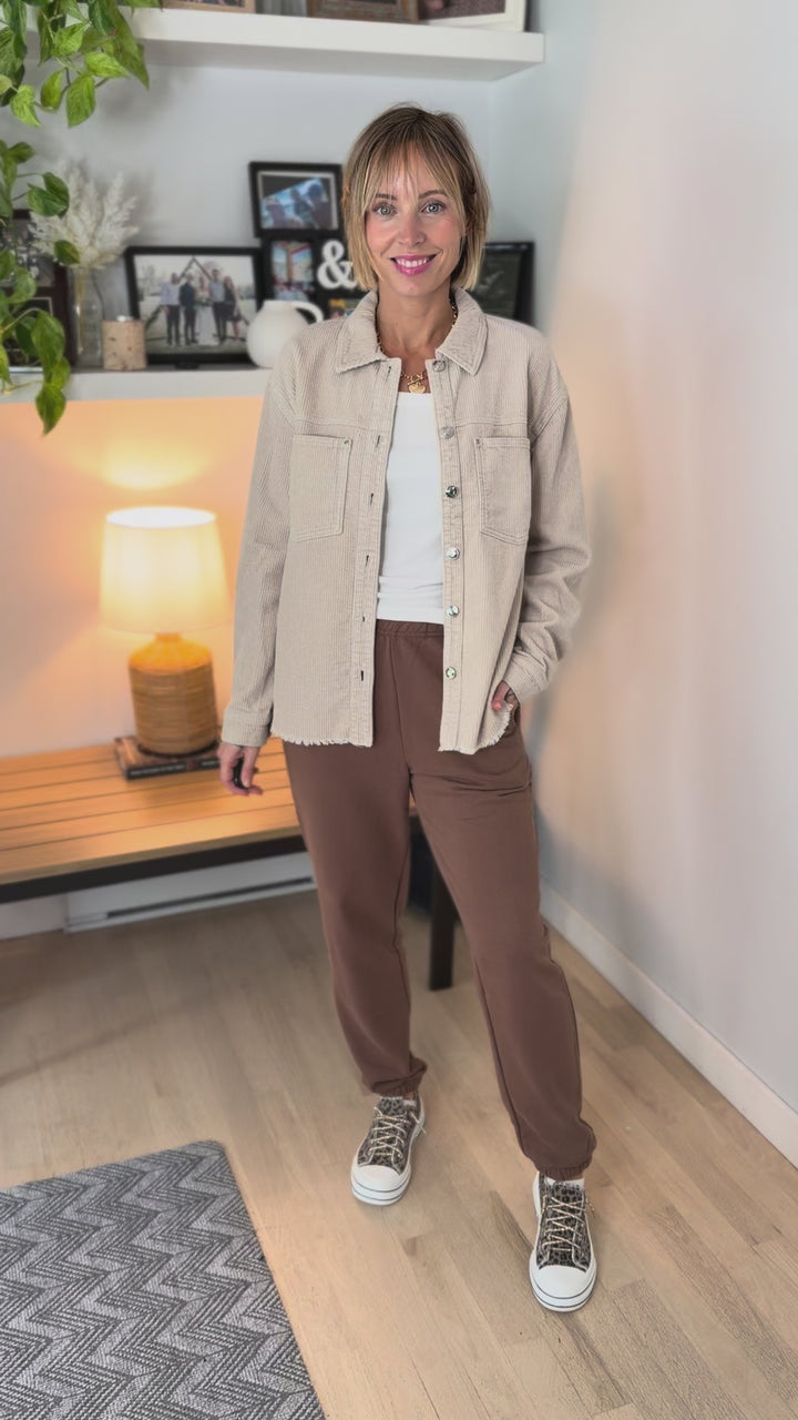 ONLY Maiko Distressed Corduroy Shacket- PUMICE STONE