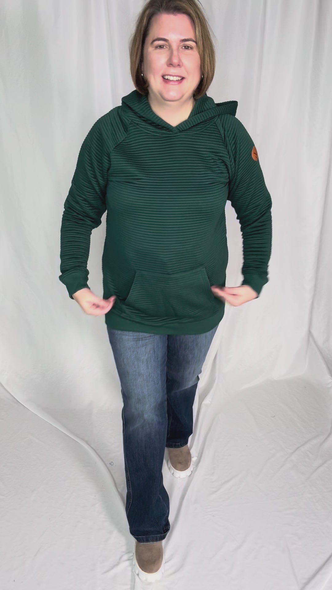 MICHELLE MAE Tatum Textured Hoodie- HUNTER GREEN