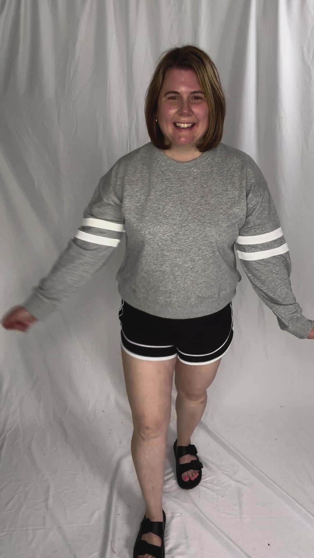 Varsity Striped Knit Pullover- HEATHER GREY-FINAL SALE