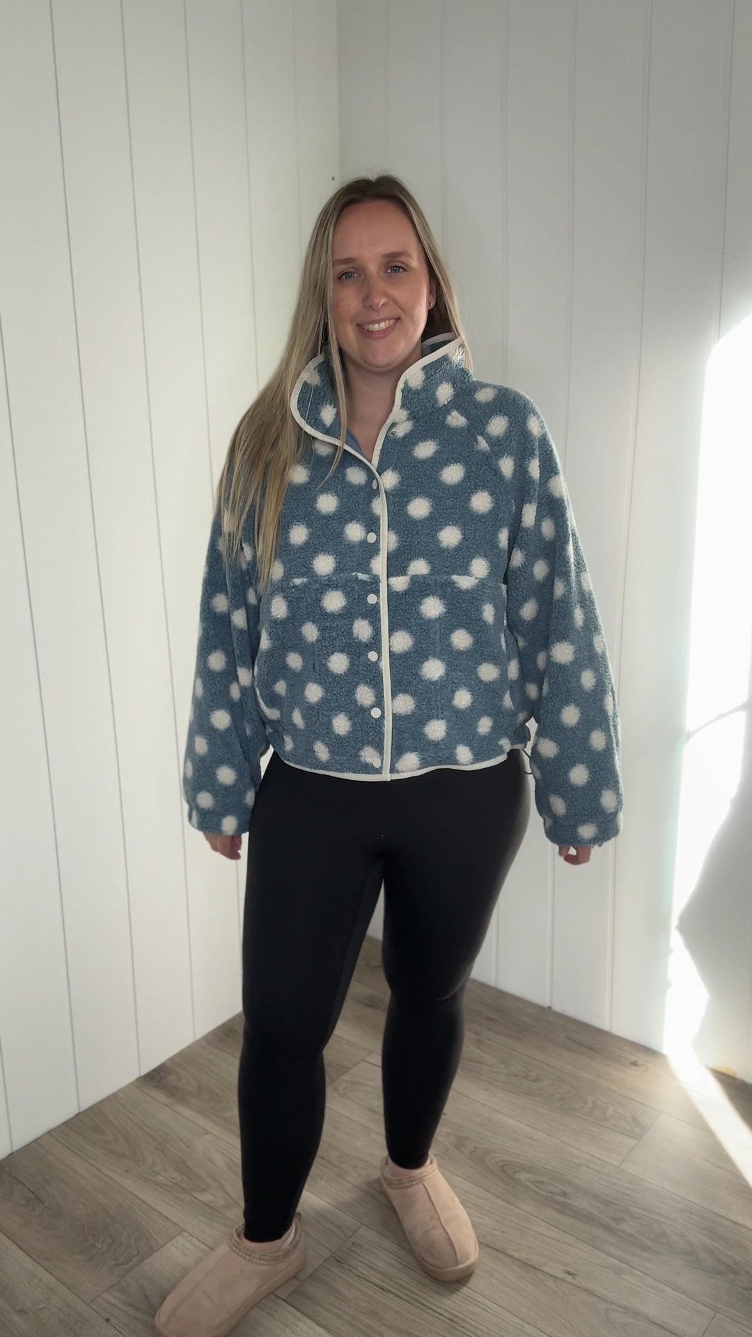 Karen Polka Dot Fleece Jacket- BLUE/IVORY