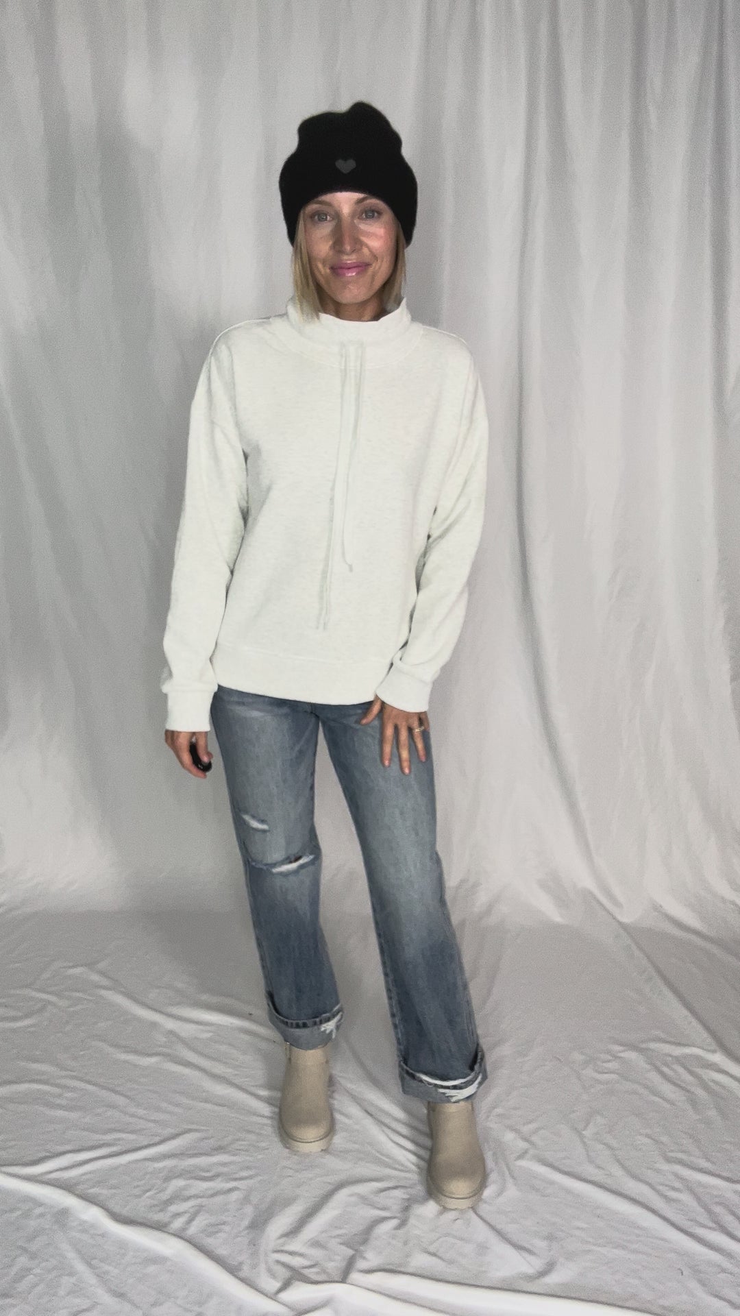 Jackie Mock Neck Sweatshirt- HEATHER GREY